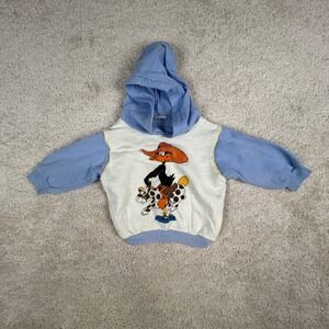 Vintage Sears Daffy Duck Infant Hoodie Blue Cream Cowboy Graphic Sweatshirt Med